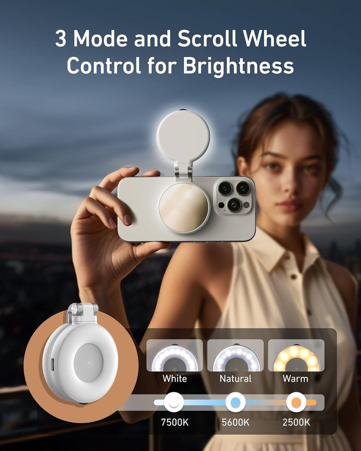 TELESIN C03 Magnetische Selfie-Licht, Handy-Licht kompatibel mit iPhone Magsafe, CRI97 360° LED Self