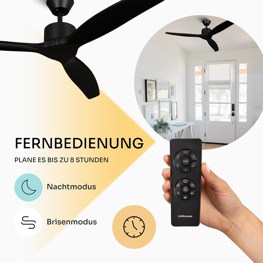 Mellerware - Deckenventilator mit Fernbedienung Brizy! | 45W | 6 Geschwindigkeiten | Sehr Leise | So