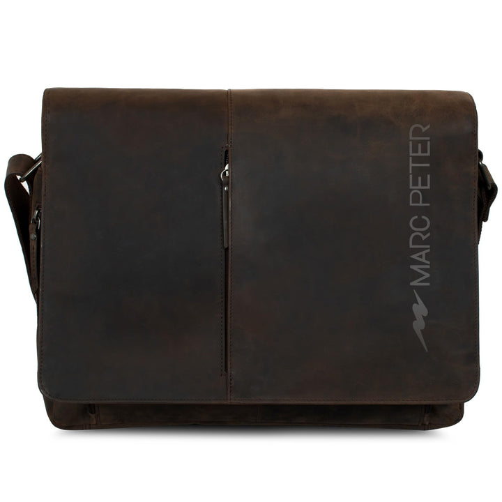 Marc Peter® Bergen leder Umhängetasche für Herren und Damen | 15.6 Zoll Laptoptasche | Aktentasche a