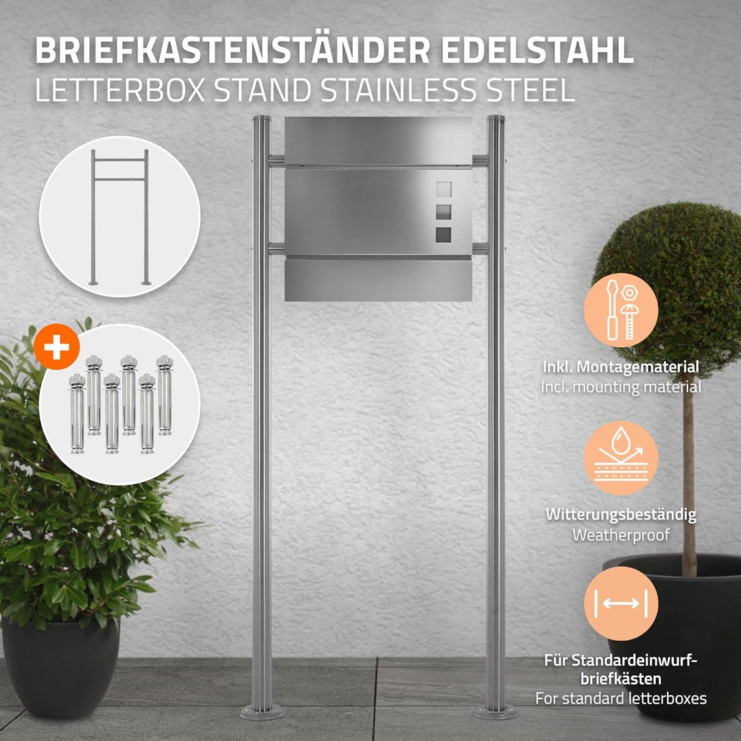 ML-Design Briefkastenständer aus Edelstahl, Silber metallic, Gesamthöhe 120 cm, Rund, Freistehend, B