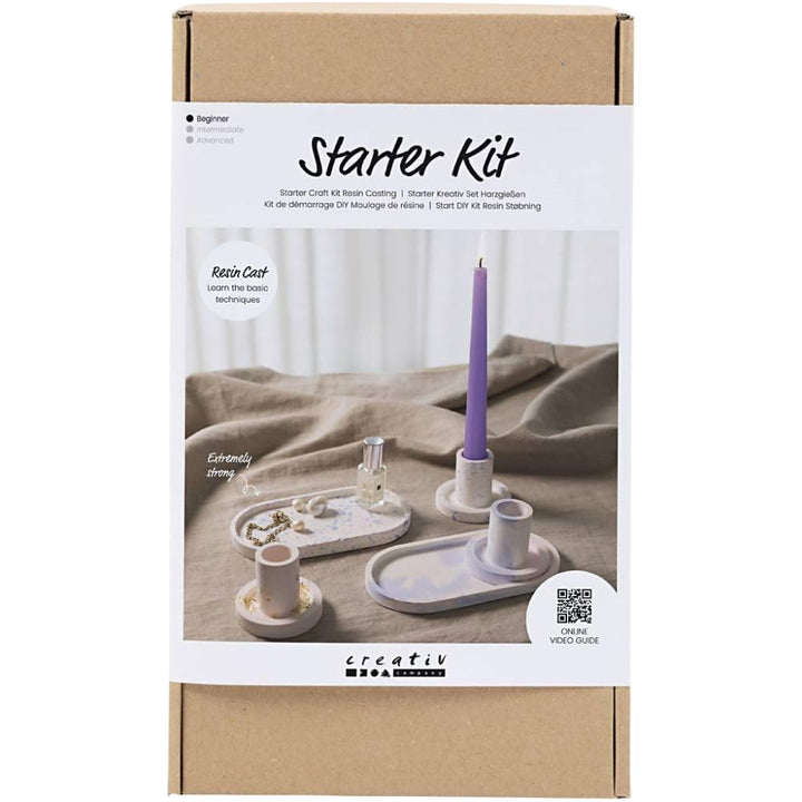 Creativ Starter Bastelset Resin Casting, blau, hellrosa, weiss, 3 Kerzenhalter und 2 Tabletts, 1 Pac