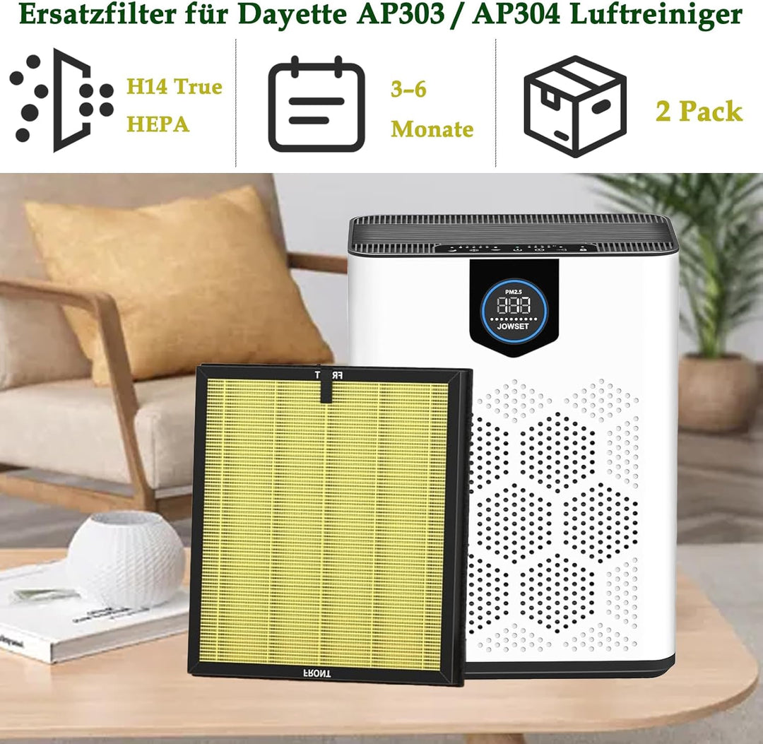 AP303 AP304 Filter Ersatz für Dayette AP303/AP304 Luftreiniger, 3-in-1 H14 True HEPA Hocheffizienter