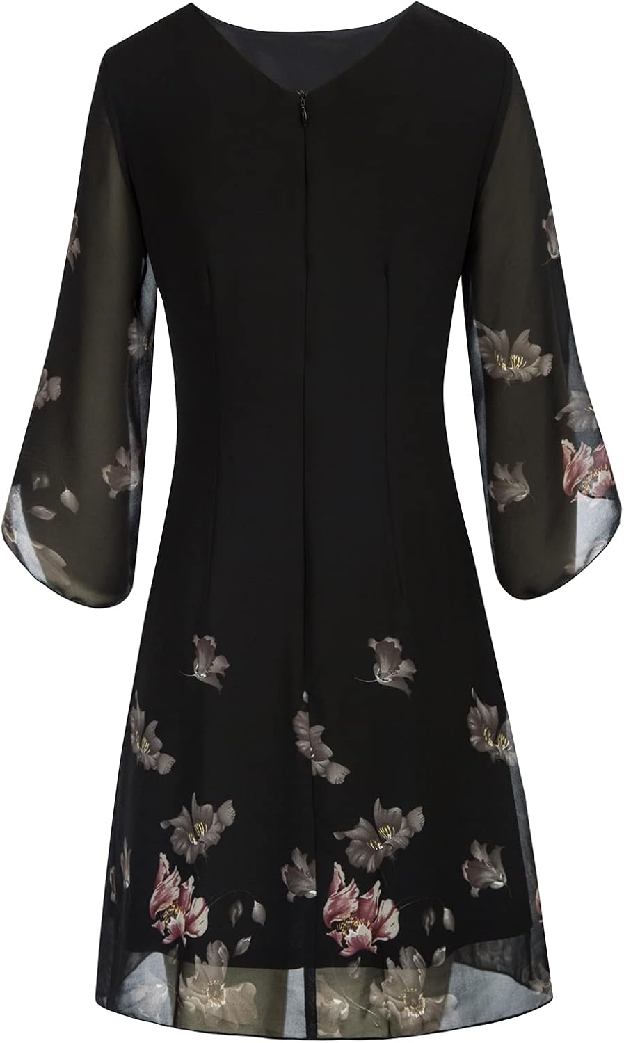 GRACE KARIN Damen Kleid Elegant Chiffon Kleid 3/4 Ärmel Loose Abend Cocktailkleid S Schwarz-rosa, S