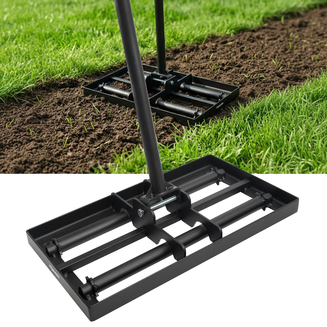 Rasen nivellierrechen 43 x 30 cm | 210 cm mit Einstellbarer Langer Griff | Egalisierer Rasen Edelsta