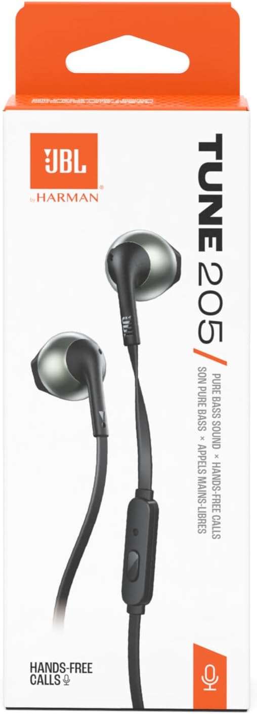 JBL Tune 205 Kopfhörer mit Kabel und Mikrofon, flaches Kabel, Einhandbedienung, ergonomisch, weiche
