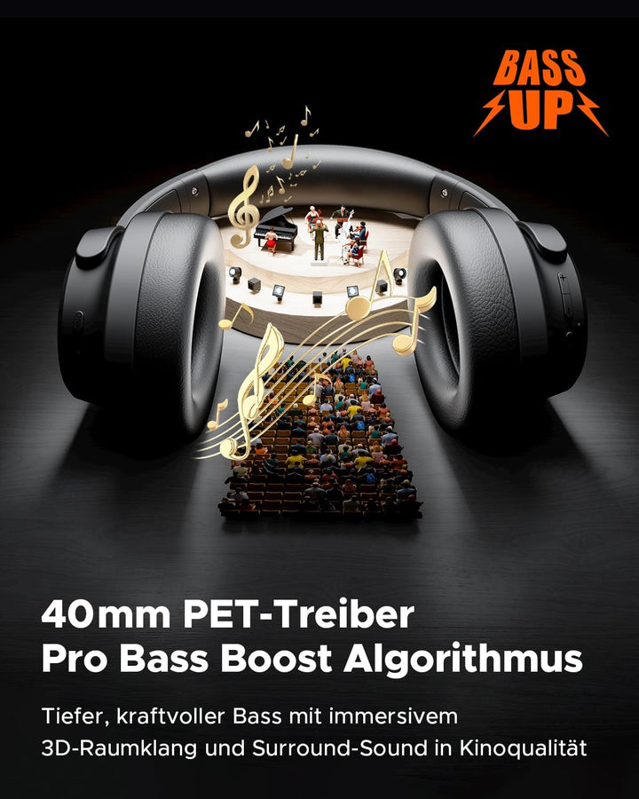 truefree HF-10 Over-Ear Bluetooth Kopfhörer mit 40mm Treiber, ANC -45dB, Raumklang, 125h Akku, AI Mi