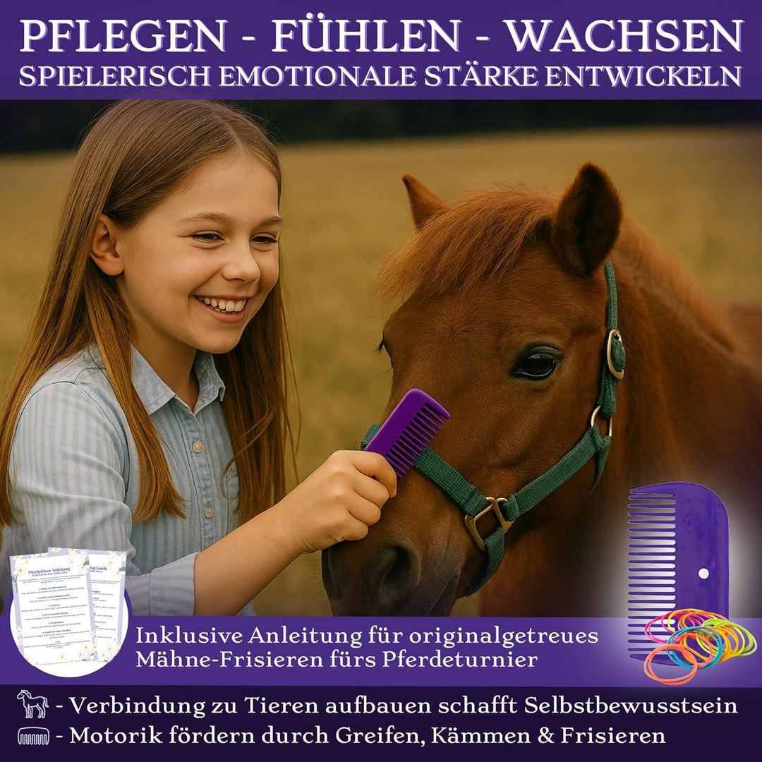 Hobby Horse Zubehör – Echtes Pferdepflegeset & Putztasche für Kinder – Mit Bürsten, Hufkratzer, Schl