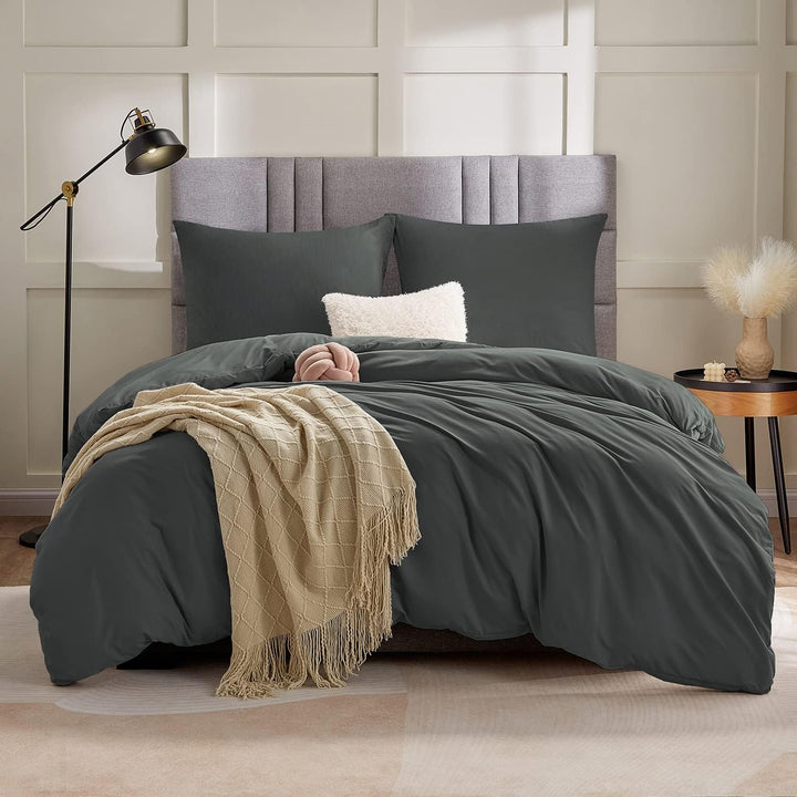 WAVVE Bettwäsche 220x240 3 teilig Anthrazit - Bettbezug 220 x 240 Set mit Kissenbezüge 65x65 cm, Bet