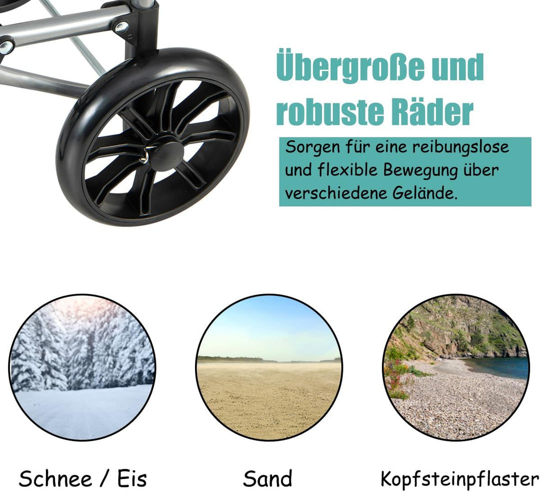 COSTWAY 35L Einkaufstrolley klappbar, Einkaufswagen mit Rollen, Einkaufsroller mit abnembarer Einkau