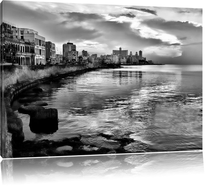 Pixxprint Blick auf Stadt am Meer / 100x70cm Leinwandbild bespannt auf Holzrahmen/Wandbild Kunstdruc