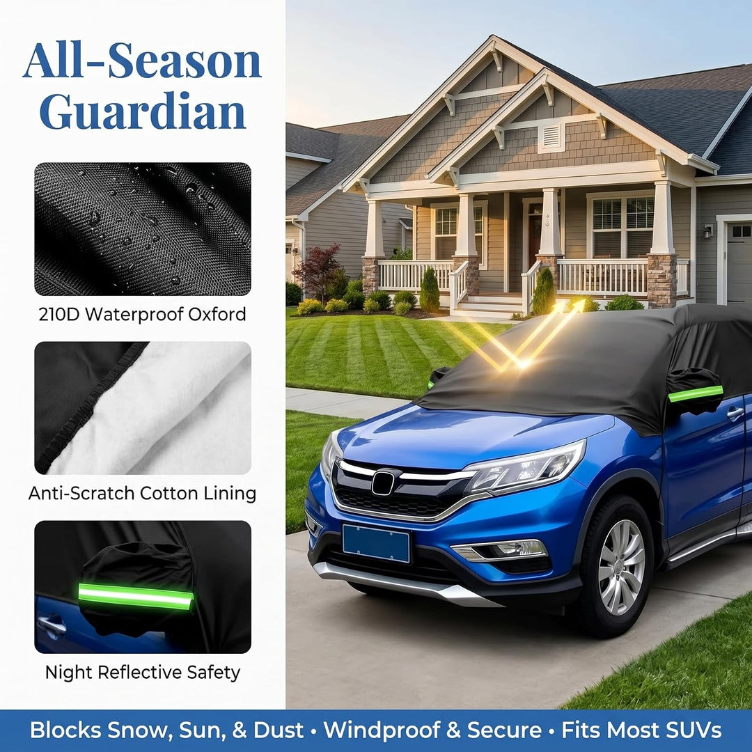 Auto Halbgarage Schwarz,Wasserdicht 210D Universal Halbgarage für SUV für Auto Allwetterschutz vor R