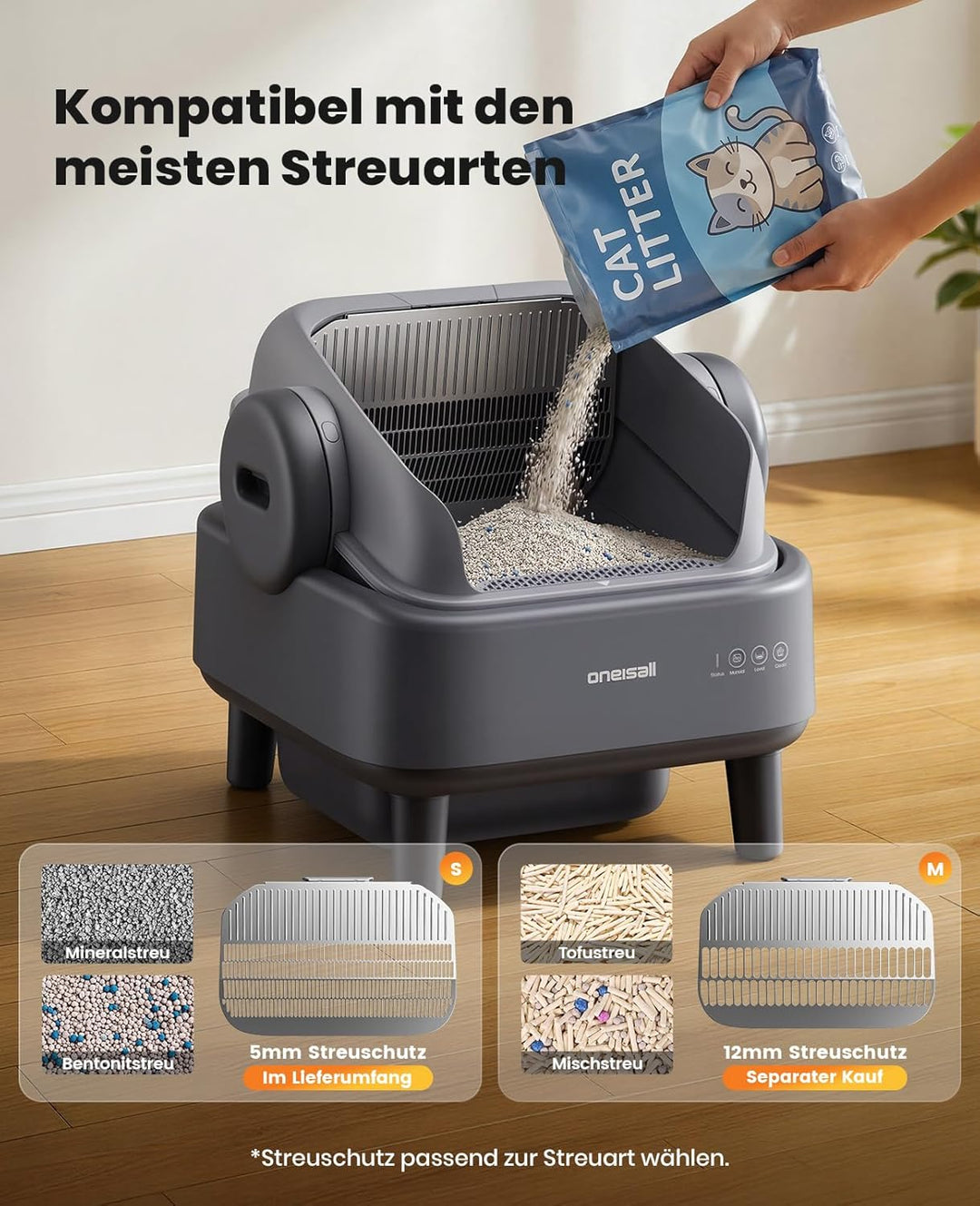 oneisall katzenklo selbstreinigend automatisch offen XXL grosse Katzen, katzenklo mit EaseClean™ Sys