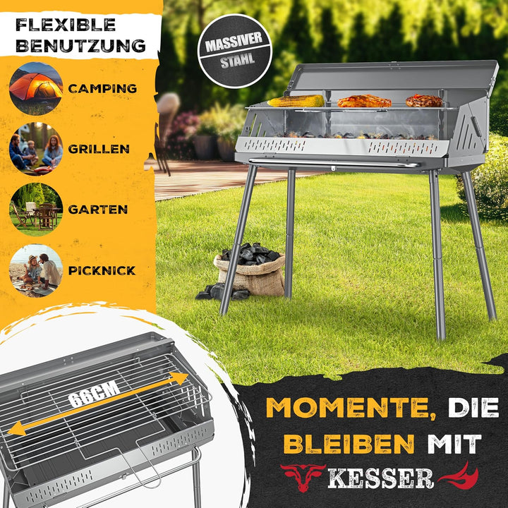 KESSER® Klappgrill tragbarer Camping Grill mit Gestell | Holzkohlegrill aus pulverbeschichtetem Stah