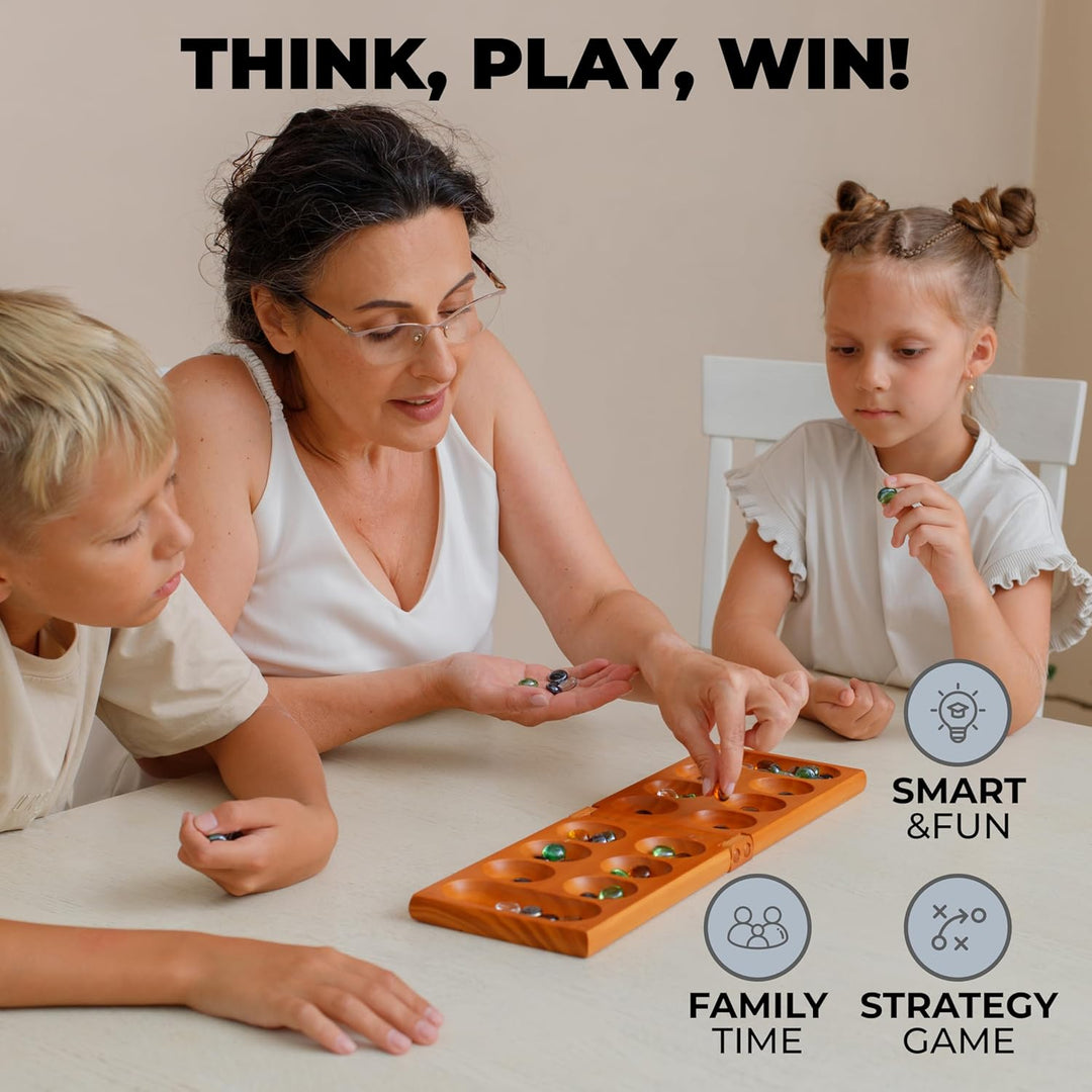 Mancala-Brettspiel mit Magnetverschluss – Klassisches Faltspiel für 2 Spieler – Mancala-Set aus Holz