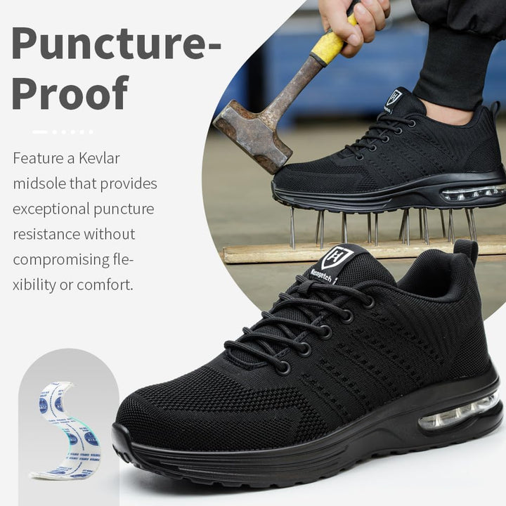 Sicherheitsschuhe Damen Herren Stahlkappenschuhe Arbeitsschuhe Sportlich Atmungsaktiv, 36 EU Schwarz
