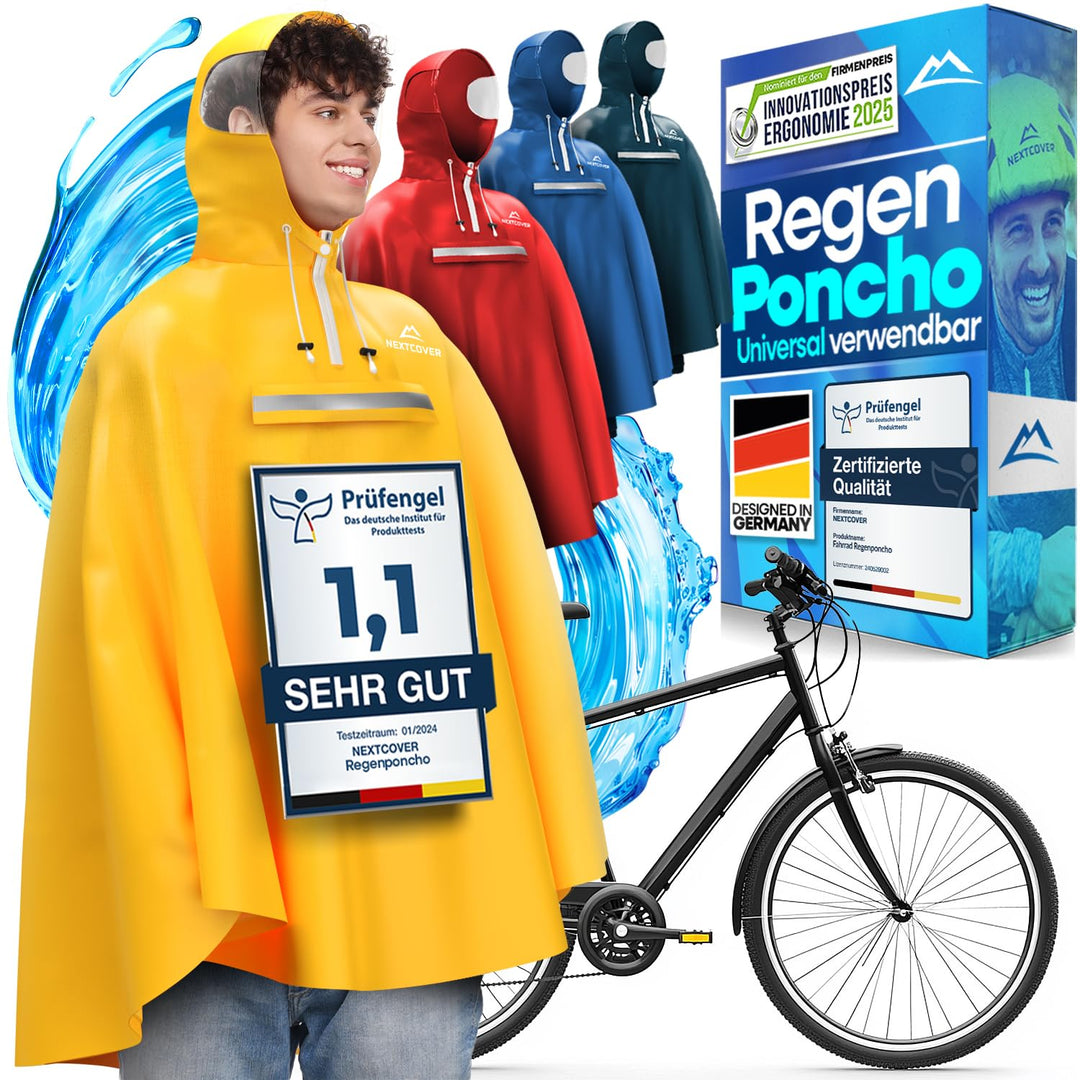 NEXTCOVER® NEU Regenponcho Fahrrad für Damen &amp; Herren - mit [AquaShield 2.0] Technologie I Regenponc