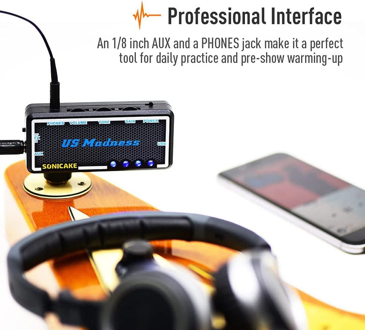 SONICAKE Mini Verstärker Gitarren Chorus Effekt AMP Kopfhörer Verstärker Pocket wiederaufladbar Gita