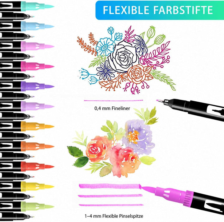 Efimeso 168 Farben Filzstifte Set, Pinselstifte Aquarell Filzstifte Kinder,Brush Pens für Künstler,Z