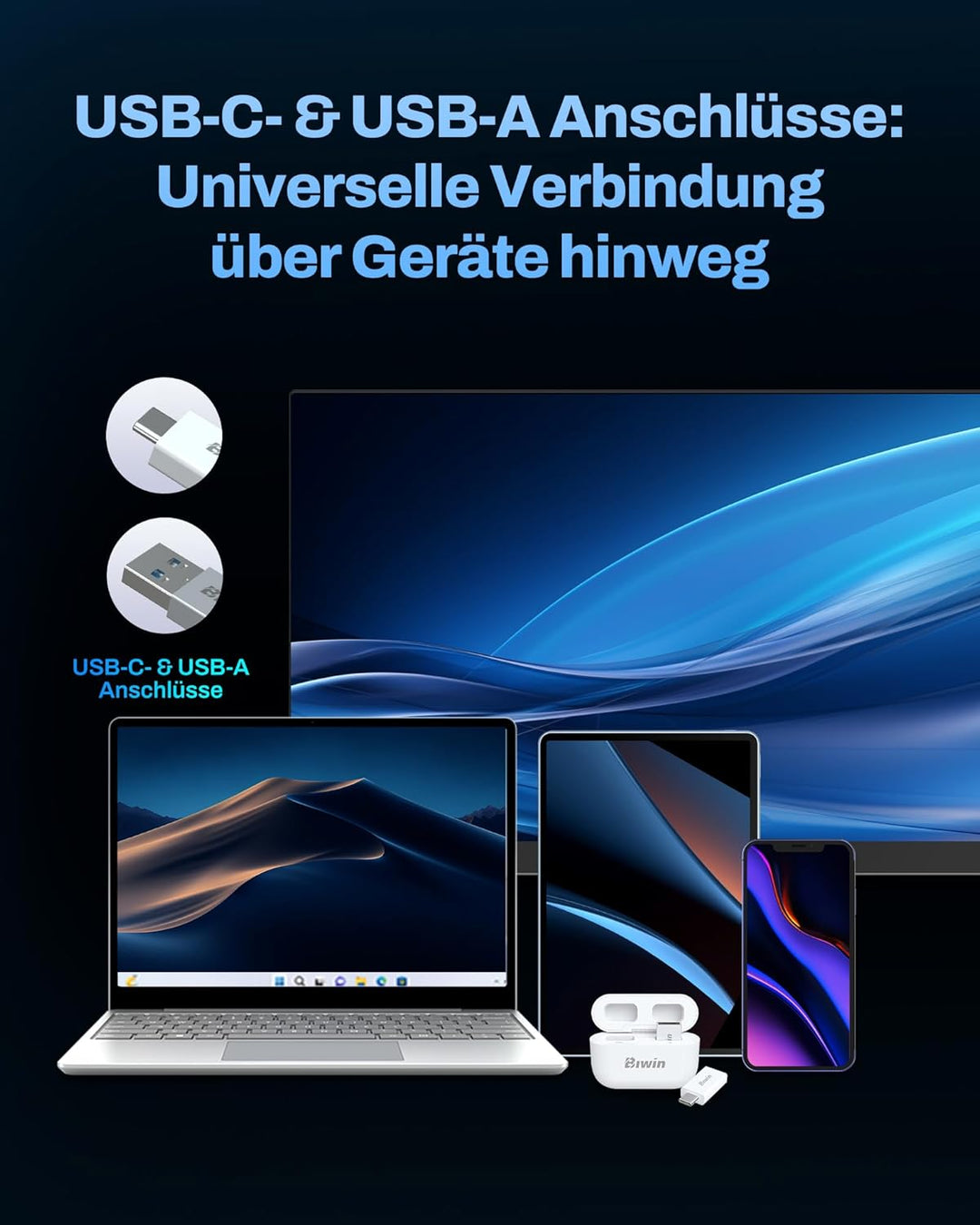 Biwin USB-Stick UD400 512GB USB 3.2 Gen1, Übertragungsgeschwindigkeiten bis zu 450 MB/s, tragbares F