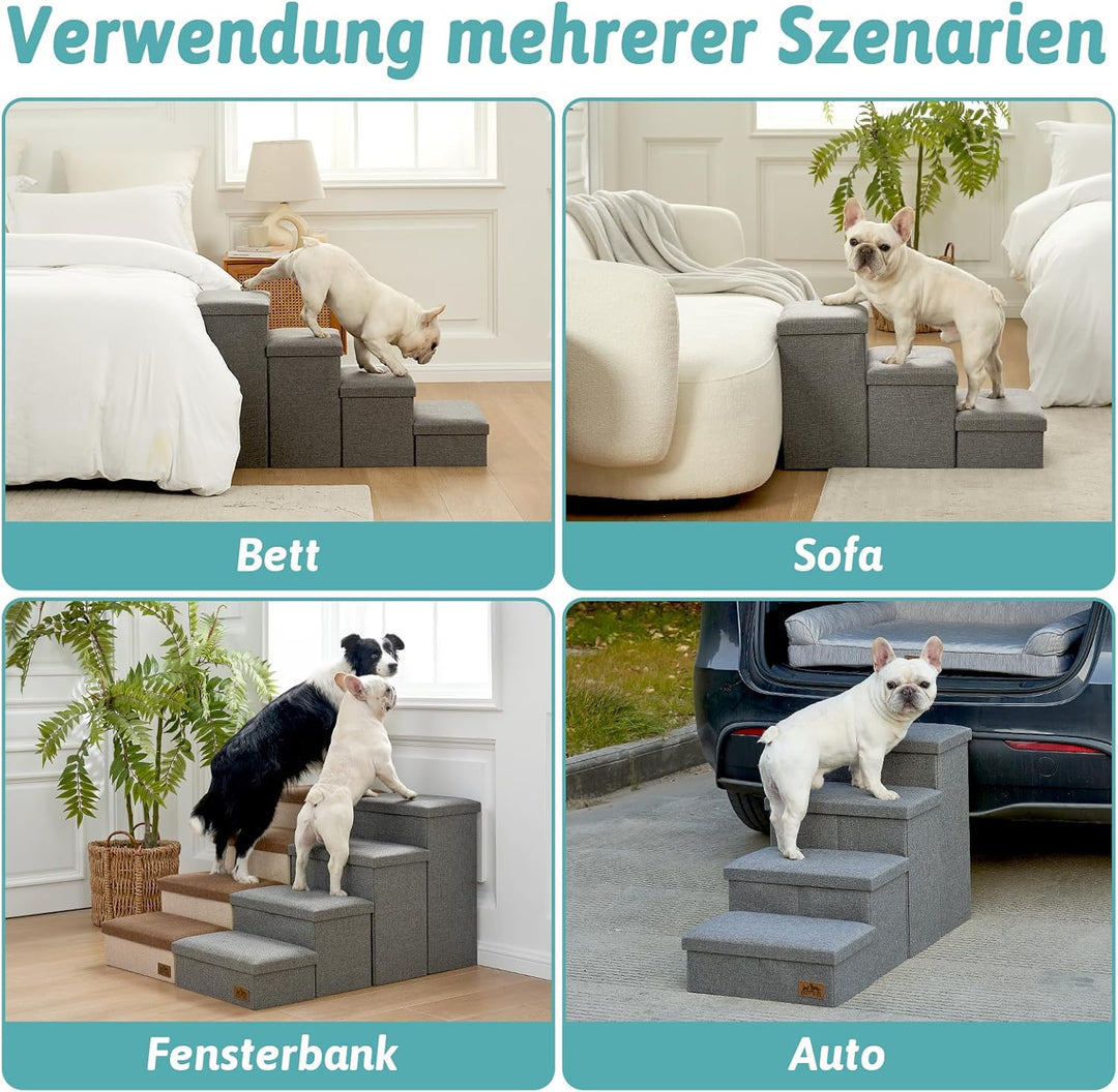 COZY KISS Hundetreppe für Kleine Hunde mit Stauraum, Breite Haustiertreppe Faltbare für Bett und Cou