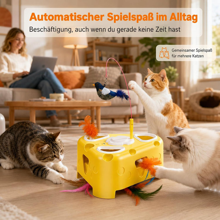 Interaktives Katzenspielzeug Selbstbeschäftigung Elektrisch, Vogel-Spielangel/rotierende Federn/Pop-
