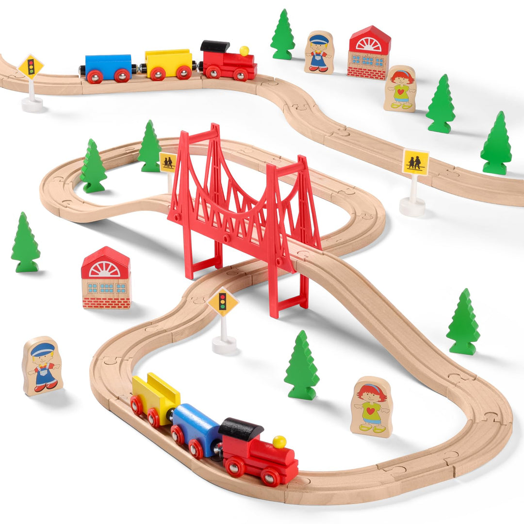 SainSmart Jr. 37 Pcs Holzeisenbahn und Züge Pack Eisenbahn Anfängerset Kompatibel mit Thomas Passend