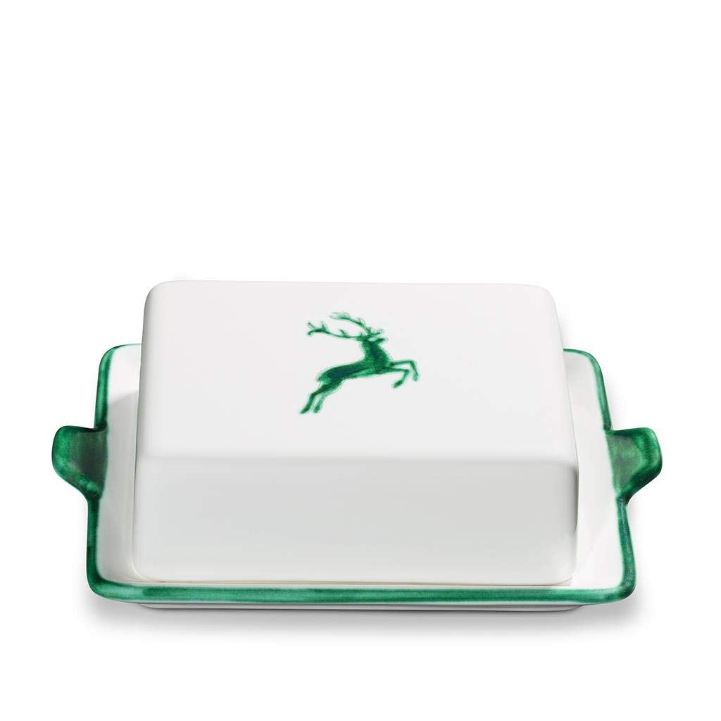 GMUNDNER KERAMIK Butterdose Grösse: l= 20.5 cm x b= 14.5 cm x h= 5.7 cm grüner Hirsch Geschirr, hand