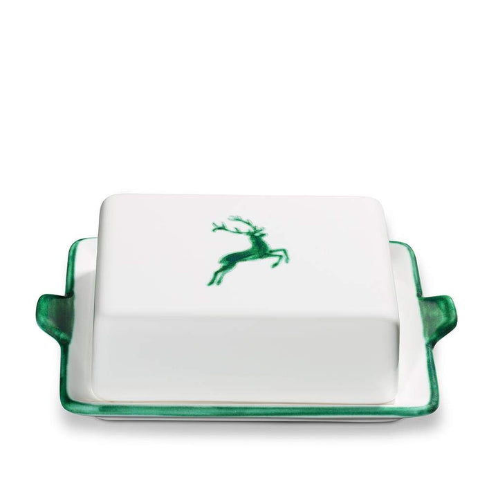 GMUNDNER KERAMIK Butterdose Grösse: l= 20.5 cm x b= 14.5 cm x h= 5.7 cm grüner Hirsch Geschirr, hand
