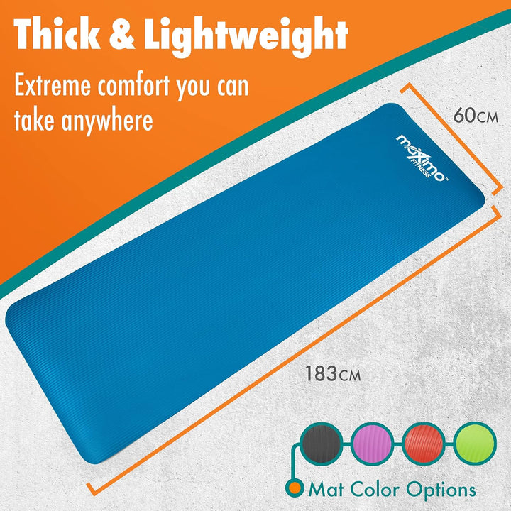 Maximo Fitnessmatte – Dicke Premium Yogamatte – 183 cm Länge x 60 cm Breite x 1,2 cm (12mm) – Mehrzw