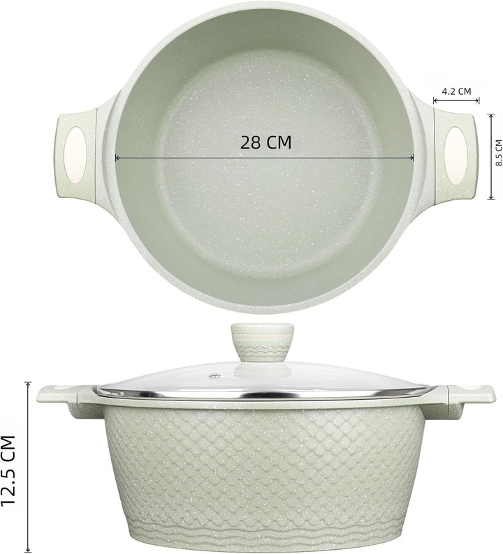 Antihaft Suppentopf 6,6L / 28 cm aus Aluminium mit Deckel & Induktionsboden | Grosser Kochtopf für I