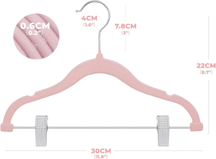 30cm Baby Kleiderbügel mit Verstellbaren Klammern, 16 Stück Hosenbügel, Samt Kinder Kleiderbügel, Ul
