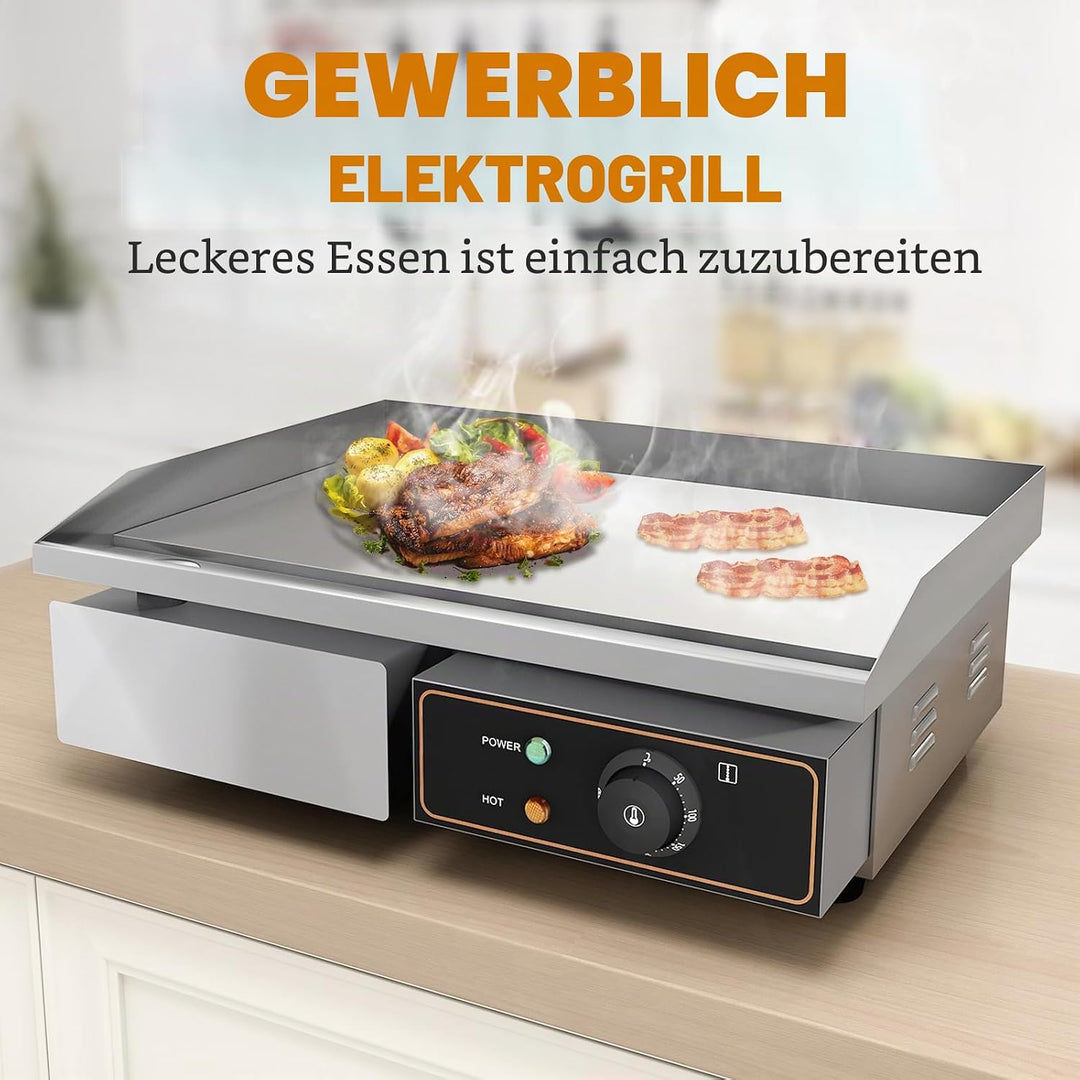 Grillplatte Elektrisch glatt Bratplatte, Elektrogrill mit 55 x 34 cm Grillfläche aus Gusseisen,Profi