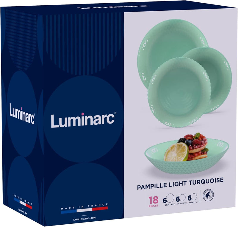 Luminarc Pampille Türkis Opal Geschirr 18 Teile - 6 Personen Türkis