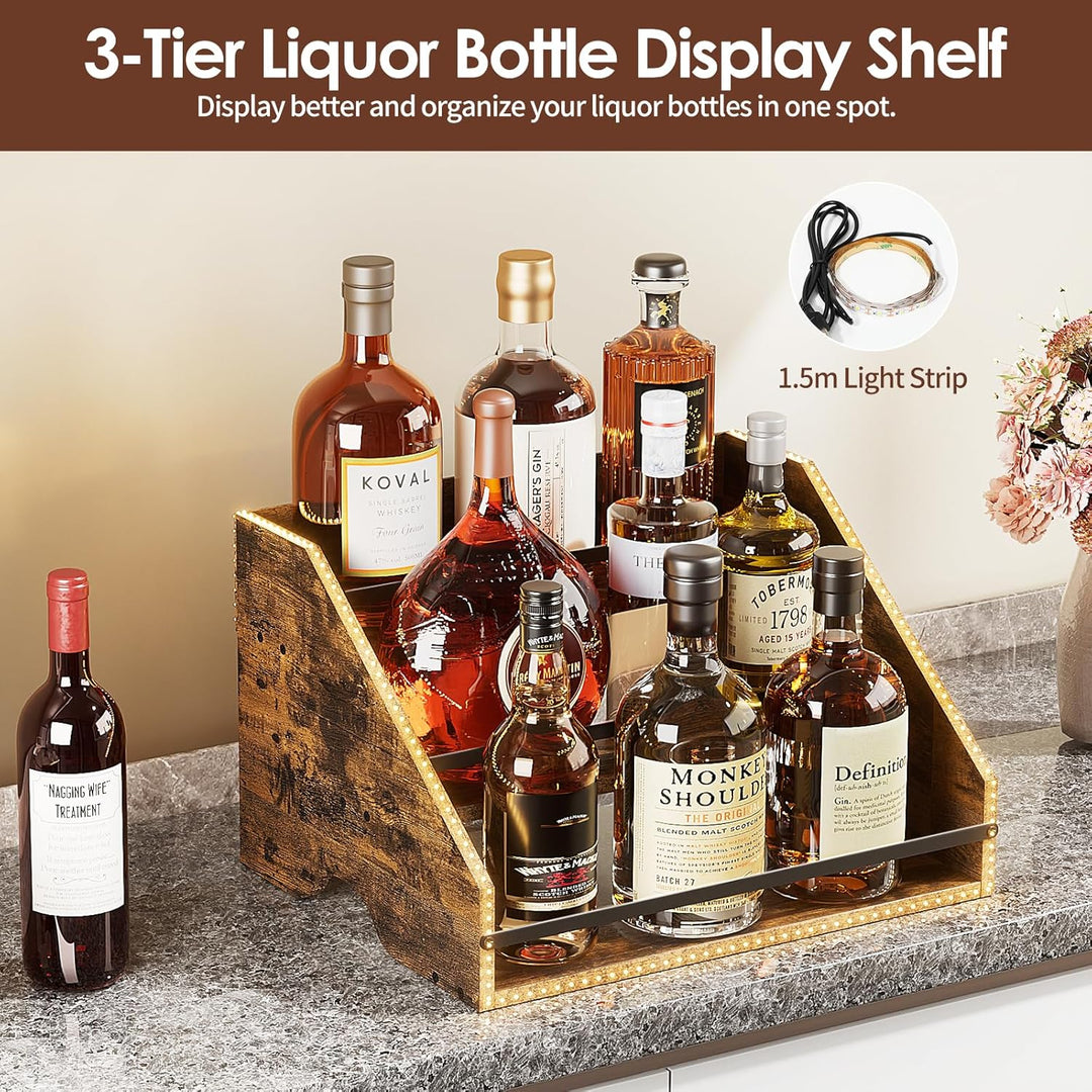 Nuovoware LED Beleuchtet Schnapsflasche Display Regal, 3 Schritt Holz Arbeitsplatte Schnapsregal mit