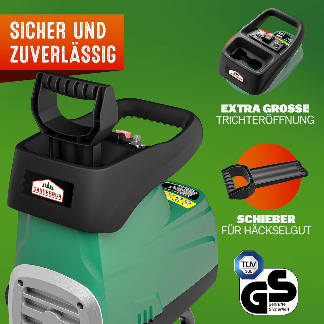 Gardebruk® Leisehäcksler 3100 W max. 44 mm Aststärke Elektrisch 2 x 60 L Auffangbeutel Gartenhäcksle