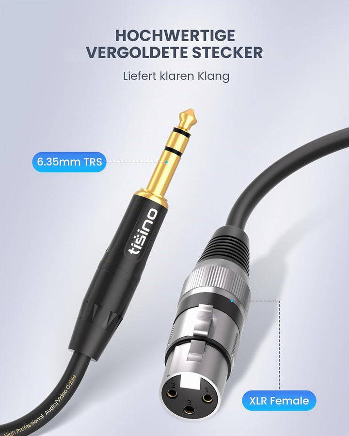Tisino XLR auf Klinke 6,3, (2M) XLR-Buchse auf 6,3 mm Klinken Stereo Mikrofonkabel Symmetrisches Sig