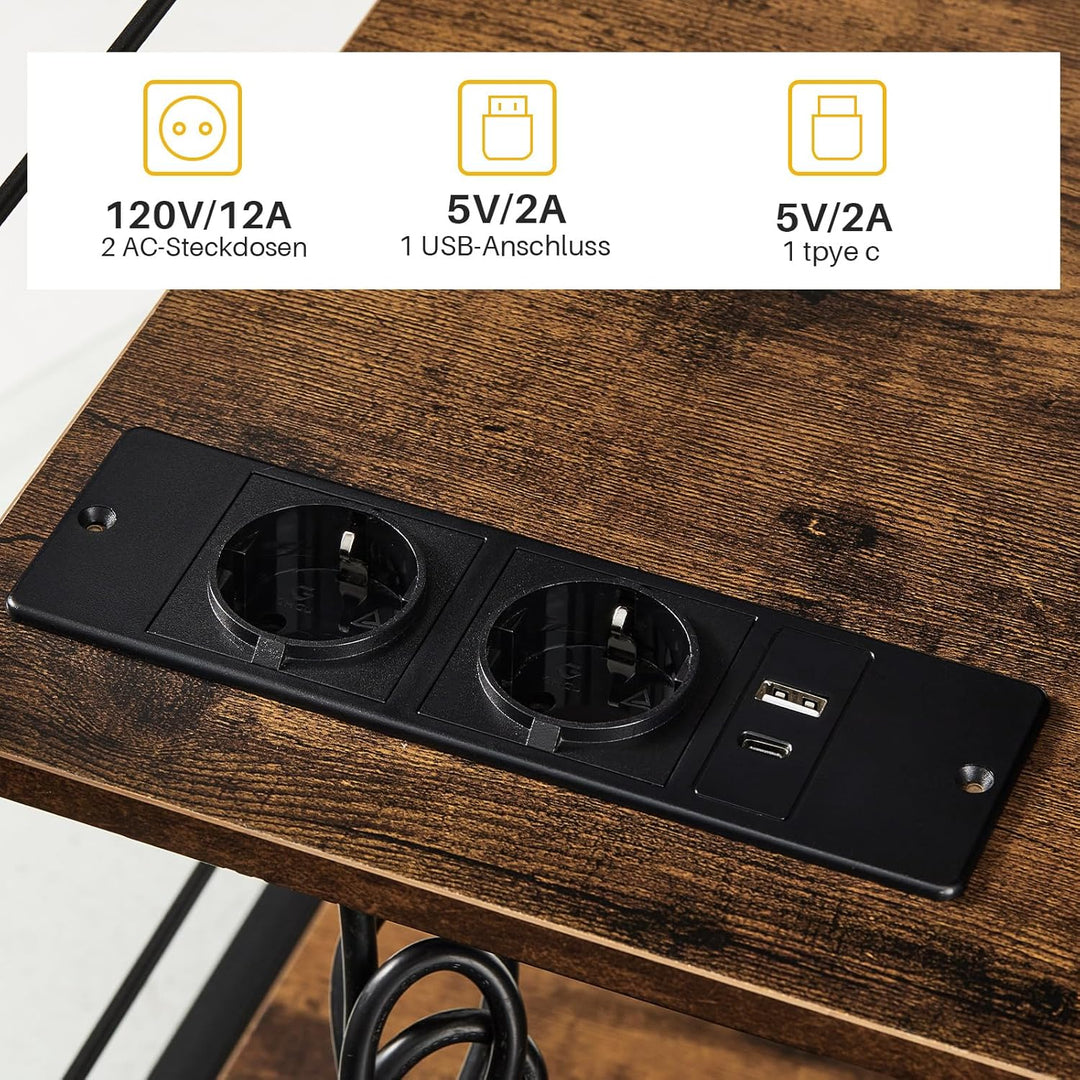 CLIPOP Rollcontainer mit 3 Schubladen und 2 Offene Fächer, mobiler Aktenschrank mit Steckdose, Büros