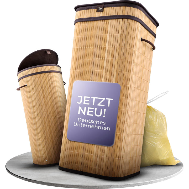 Tropi® Bambus Müllsackständer für Gelbe Säcke – 80L Gelber Sack Ständer mit Deckel & Sichtschutz – E