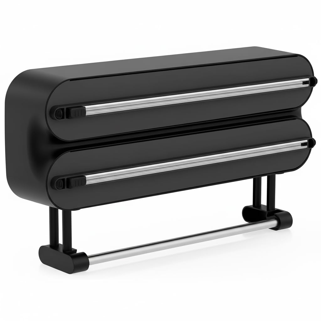 3 in 1 Frischhaltefolienspender mit Cutter, Küchenrollenhalterung mit Küchenrollenhalter, Alufoliens