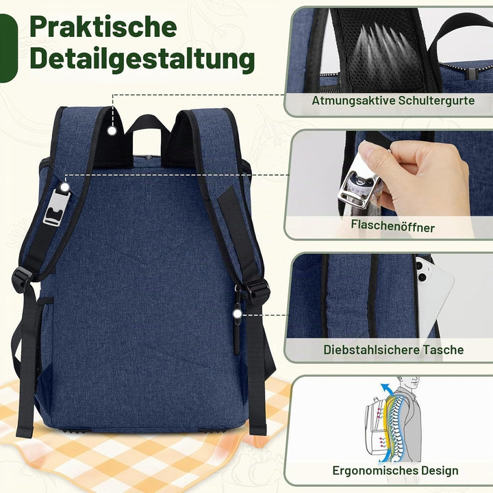 NEWHEY Kühlrucksack 30L Wasserdichtes Isolierter Kühltasche Grosse Kapazität Thermo Picknickrucksack