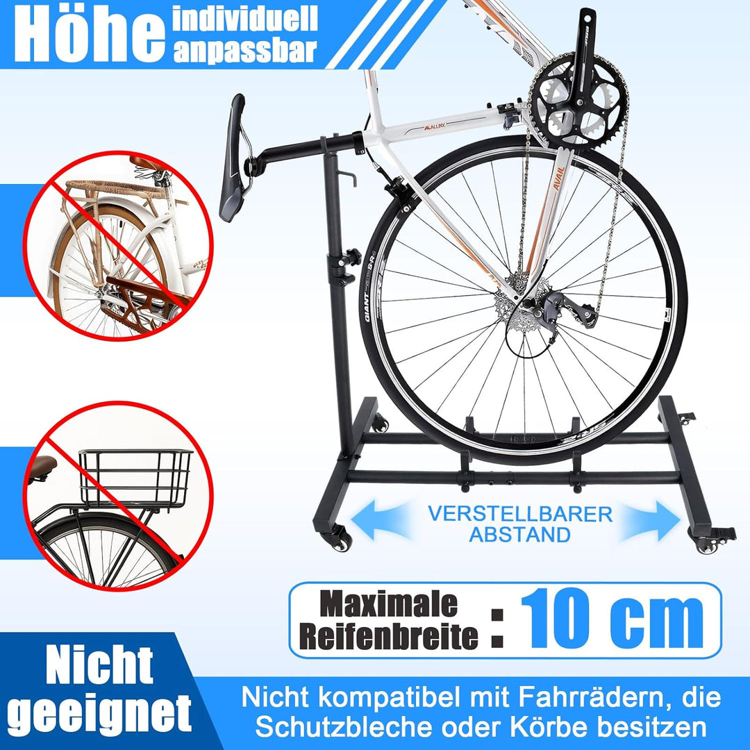 Vertikaler Fahrradständer – Freistehender Fahrradhalter mit Rollen, Höhenverstellbar, Belastbar bis