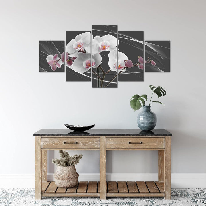 Runa Art Wandbilder Blumen Orchidee 5 Teilig Bild auf Vlies Leinwand Deko Wohnzimmer Abstrakt Rosa G