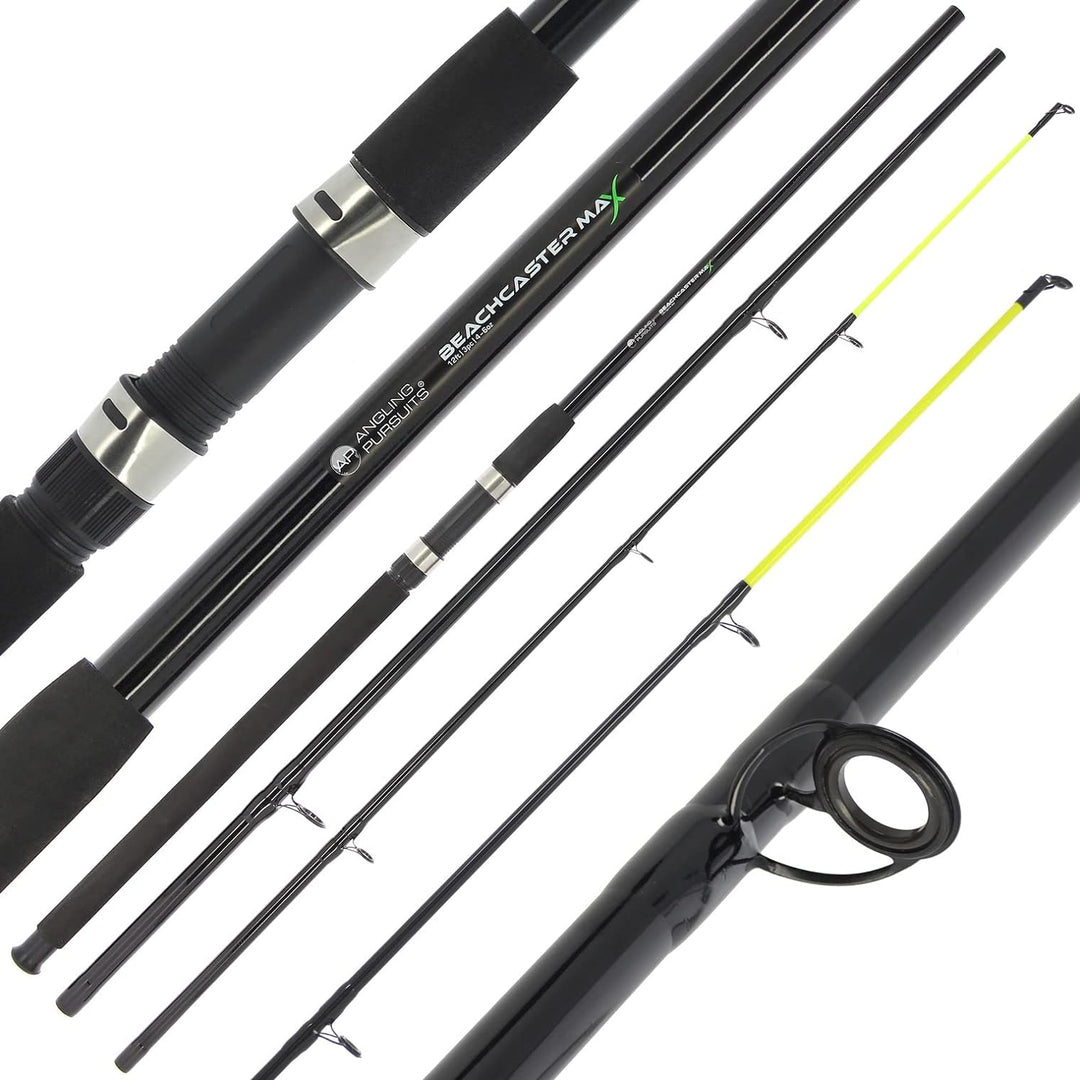 2 x Meeresangeln, Beachmaster-Angelrute, 3,6 m, 3 Stück & 2 x 1BB-Rolle, 9 kg, rote Schnur mit 2 Pac