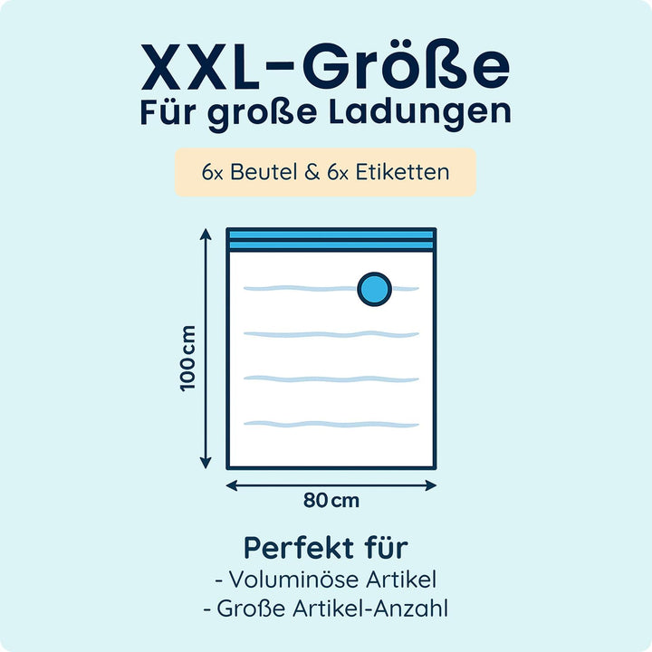 Die XXL Vakuumbeutel für Kleidung und Bettdecken von figg (6er Set - 100x80cm*) - 6 XXL Vakuumierbeu