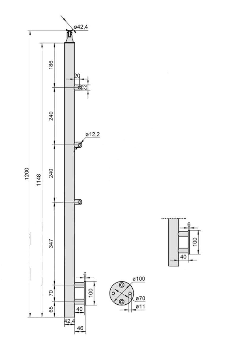 Treppengeländer Balkongeländer Edelstahl V2A Relinggeländer Bausatz vorgesetzt (100 cm, 3 Querstrebe