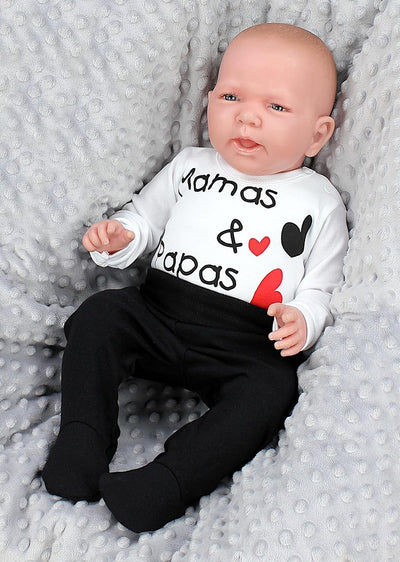 TupTam Unisex Baby Langarm-Body mit Aufdruck 5er Set 62 Mamas Papas Schatz Weiss Bärchen Blau Grün,