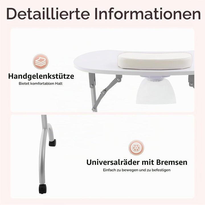 Maniküretisch Nageltisch mit Absaugung Faltbar Maniküre Tisch Multifunktional Nagel Tisch 90x40cm Tr