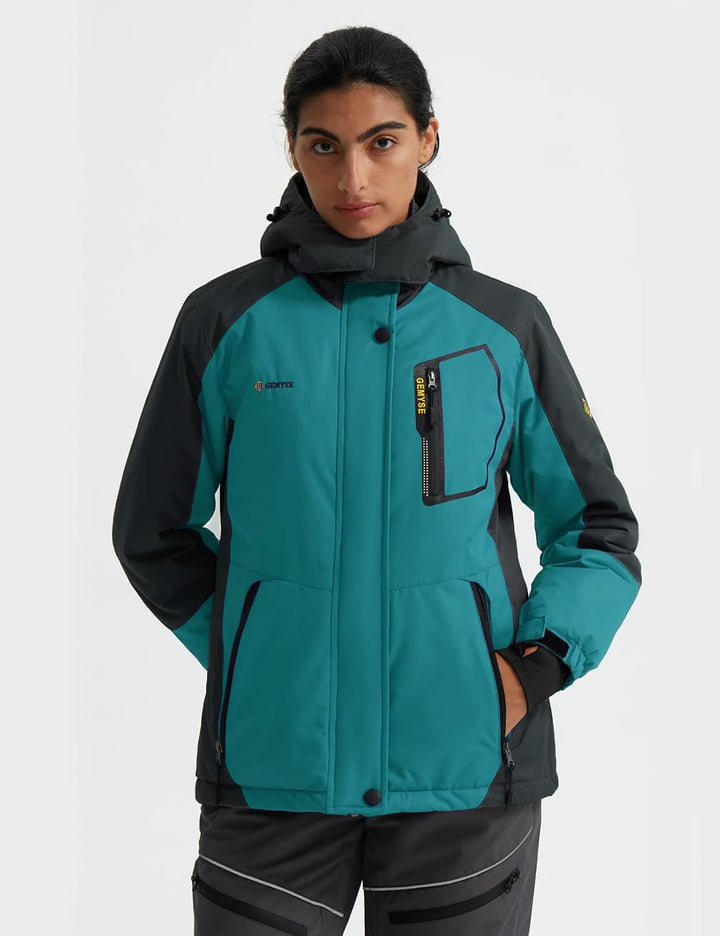GEMYSE Damen Skijacke Wasserdicht Winddicht Regenjacke Wanderjacke Hardshelljacke mit Kapuze für den