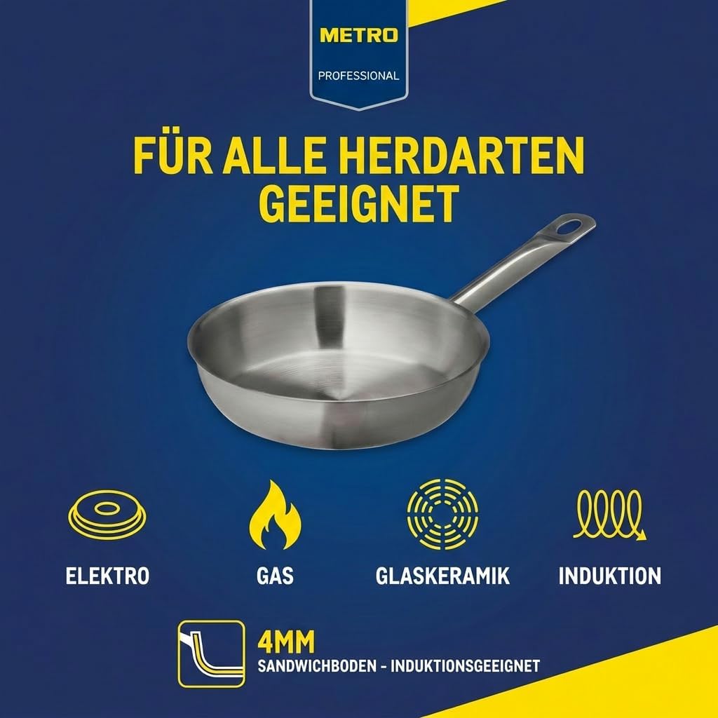 METRO Professional Pfanne unbeschichtet | Ø 20 cm | Edelstahl | Backofengeeignet bis max. 240 °C | a