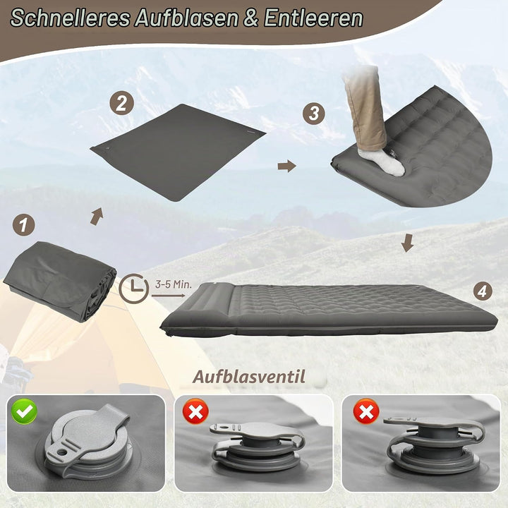 KASIMO Isomatte 12CM Luftmatratze Camping mit integrierten kopfkissen, Aufblasbare Matratze mit Fuss